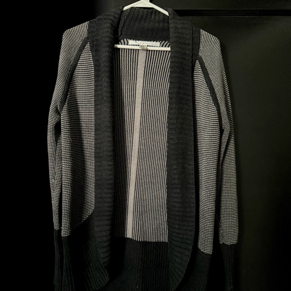 Max Studio Dark Gray & White Oversized Cardigan